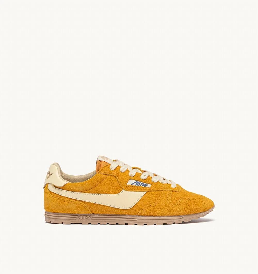 NEW AUTRY women's windspin in suede sneaker in mineral yellow